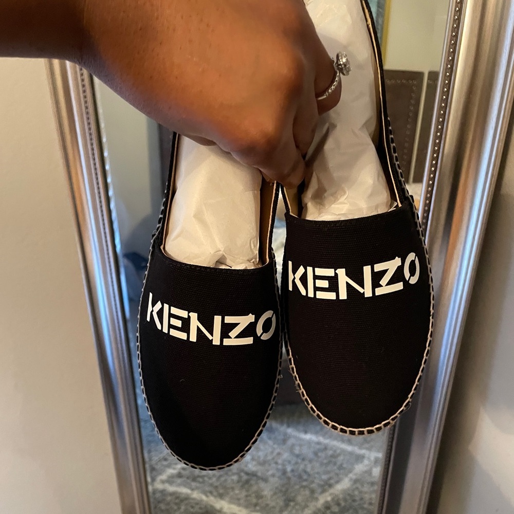 Kenzo black logo print canvas espadrilles